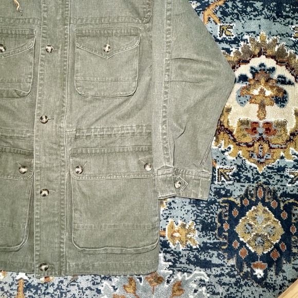 VTG Eddie Bauer Cotton Field Jacket Green Men Medium Chore Barn Utility *see pic - Picture 2 of 11